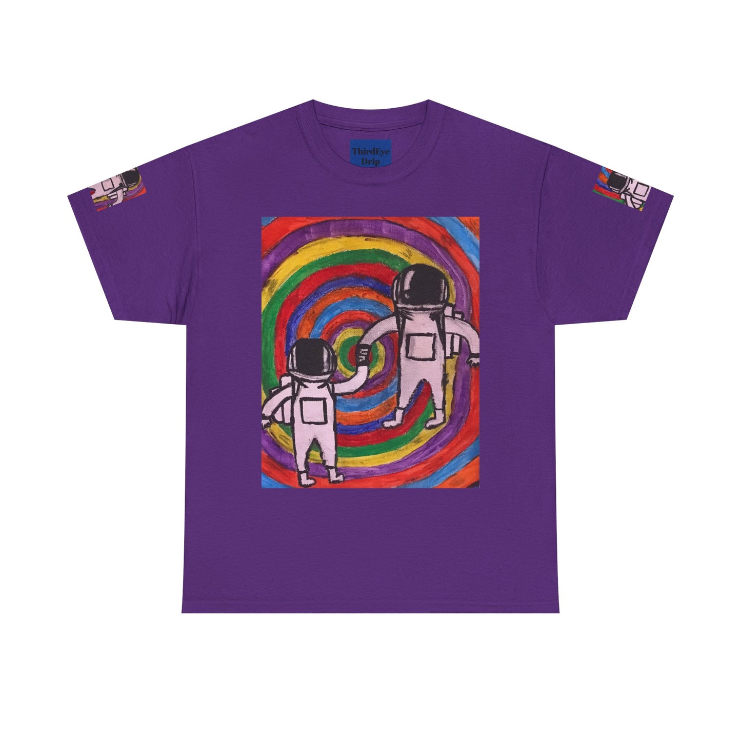 Cosmic Spiral Unisex Heavy Cotton Tee - Vibrant Astronaut Artwork