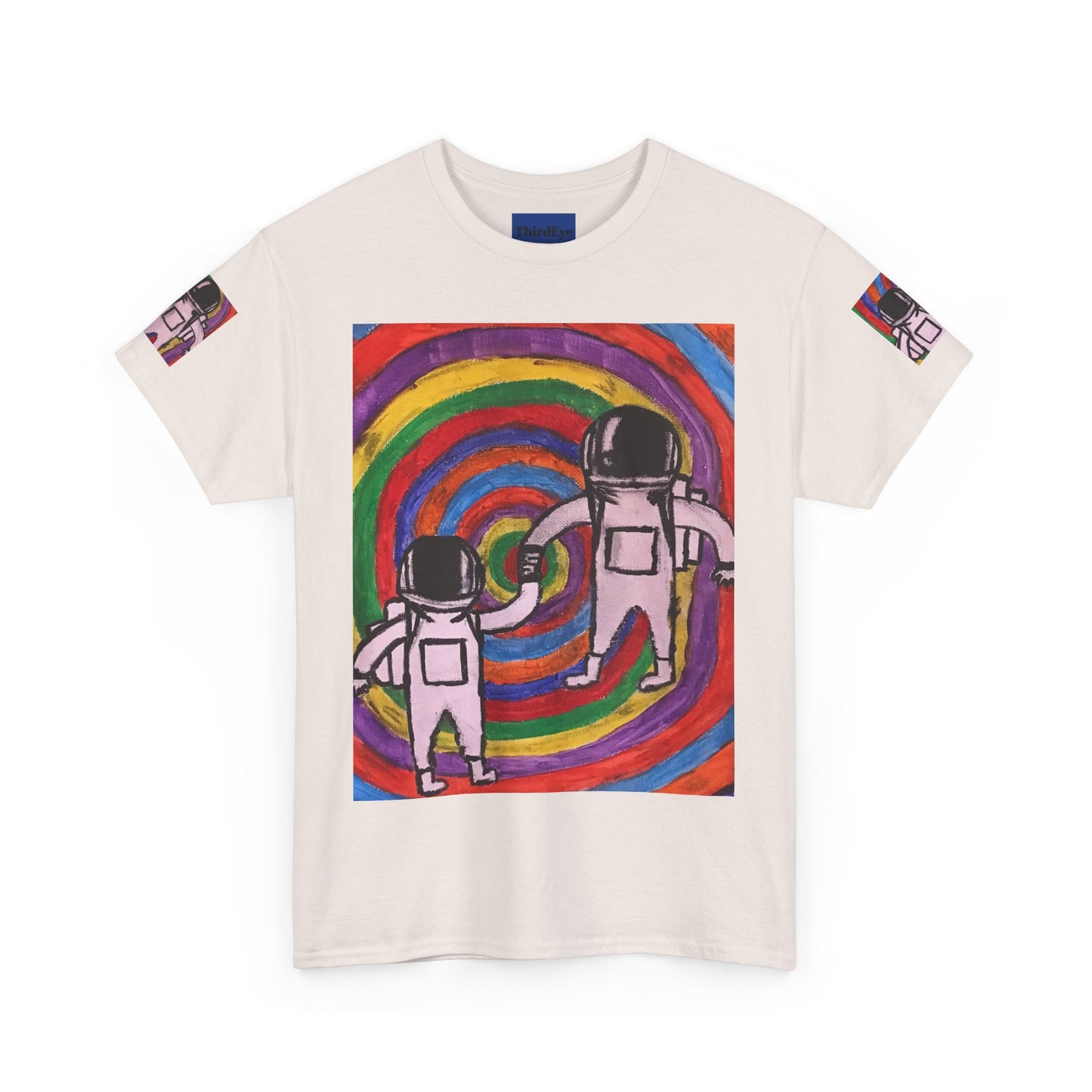 Cosmic Spiral Unisex Heavy Cotton Tee - Vibrant Astronaut Artwork