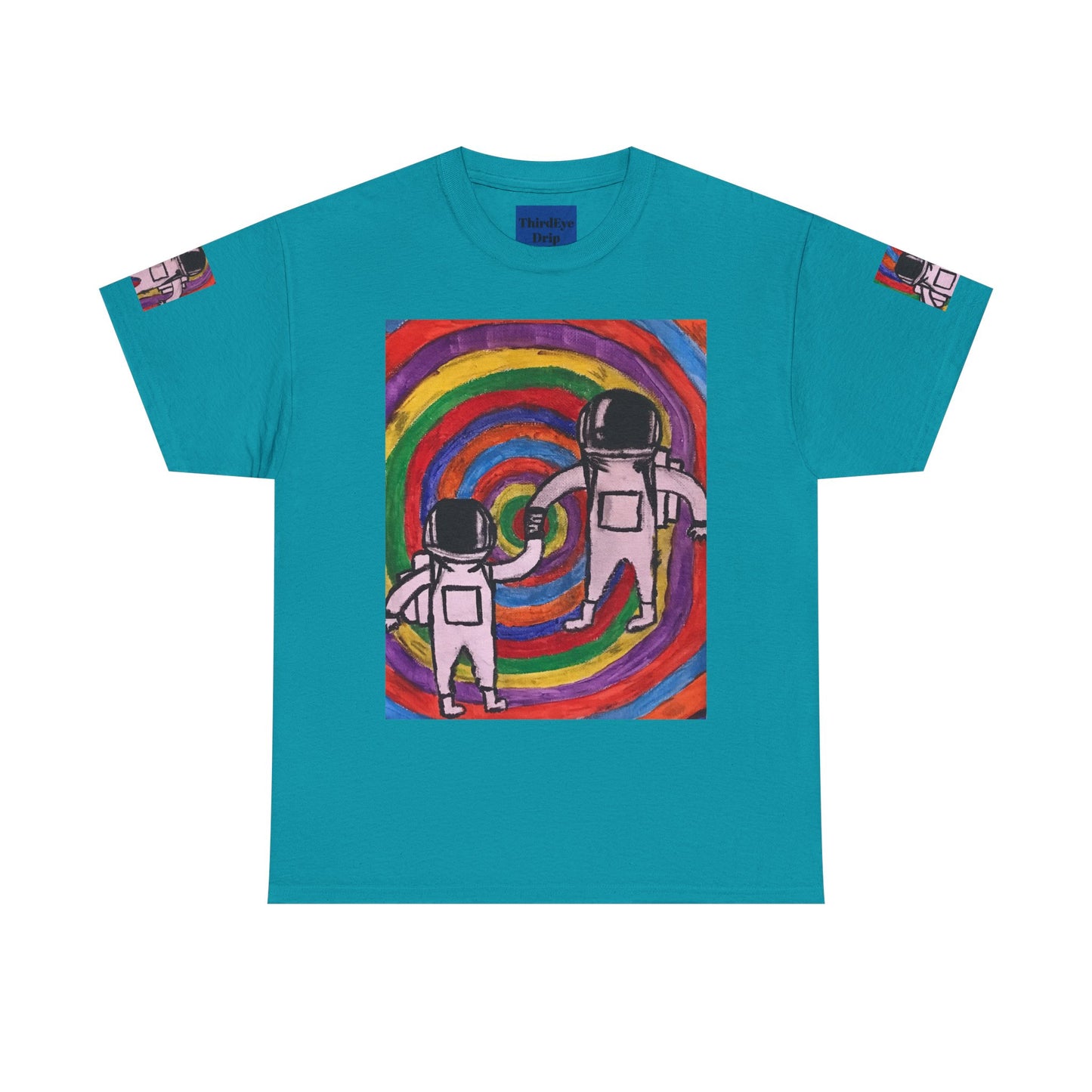Cosmic Spiral Unisex Heavy Cotton Tee - Vibrant Astronaut Artwork