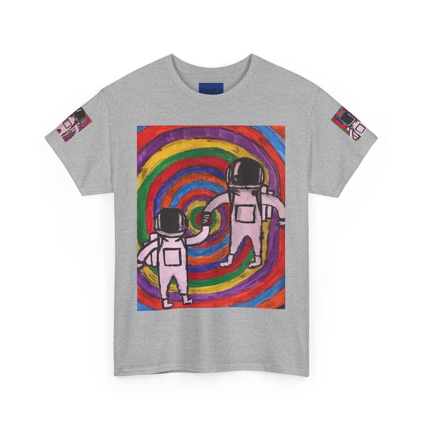 Cosmic Spiral Unisex Heavy Cotton Tee - Vibrant Astronaut Artwork