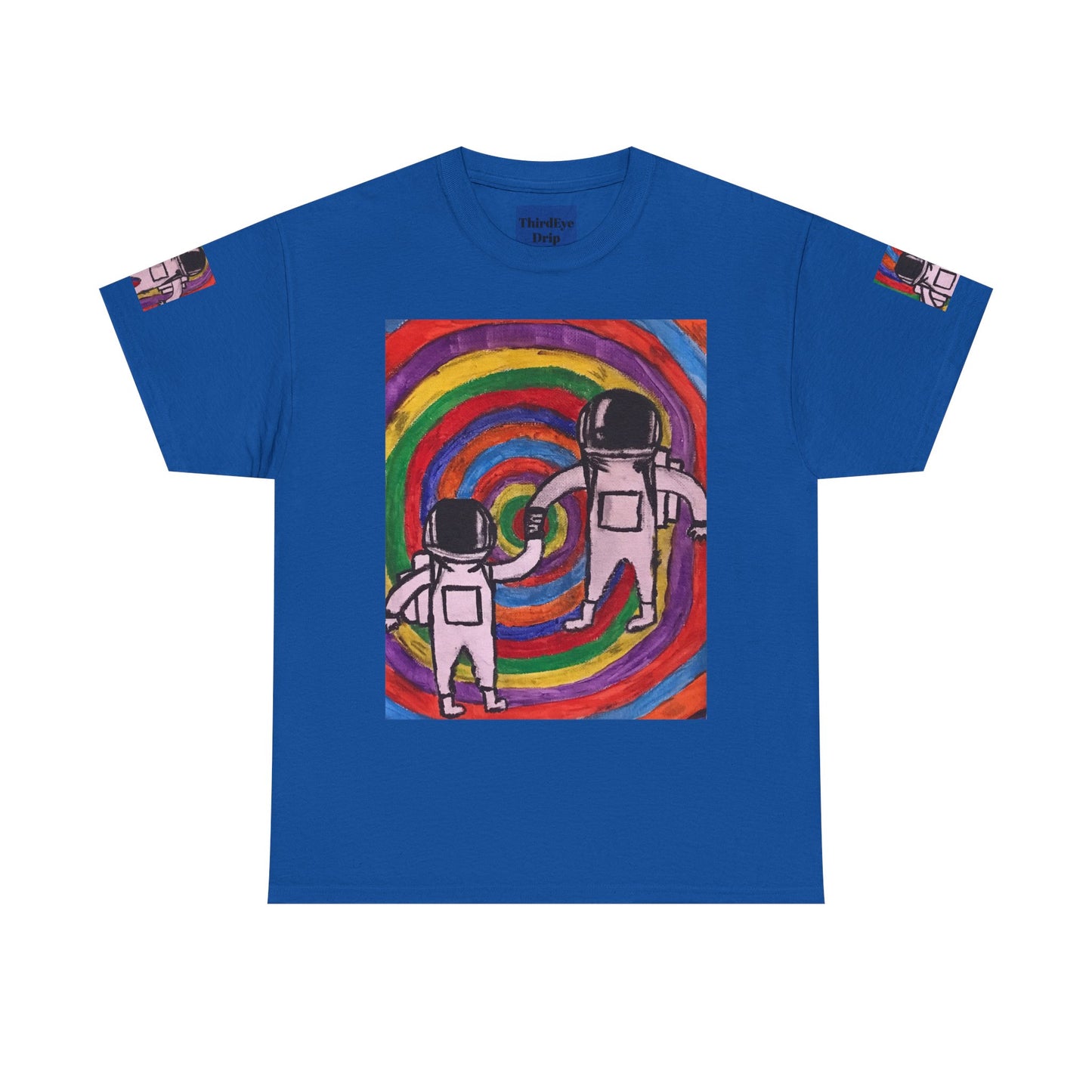 Cosmic Spiral Unisex Heavy Cotton Tee - Vibrant Astronaut Artwork