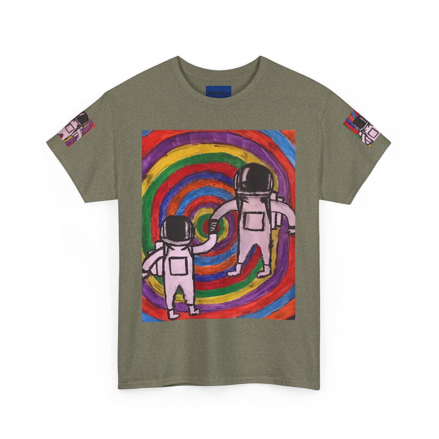 Cosmic Spiral Unisex Heavy Cotton Tee - Vibrant Astronaut Artwork
