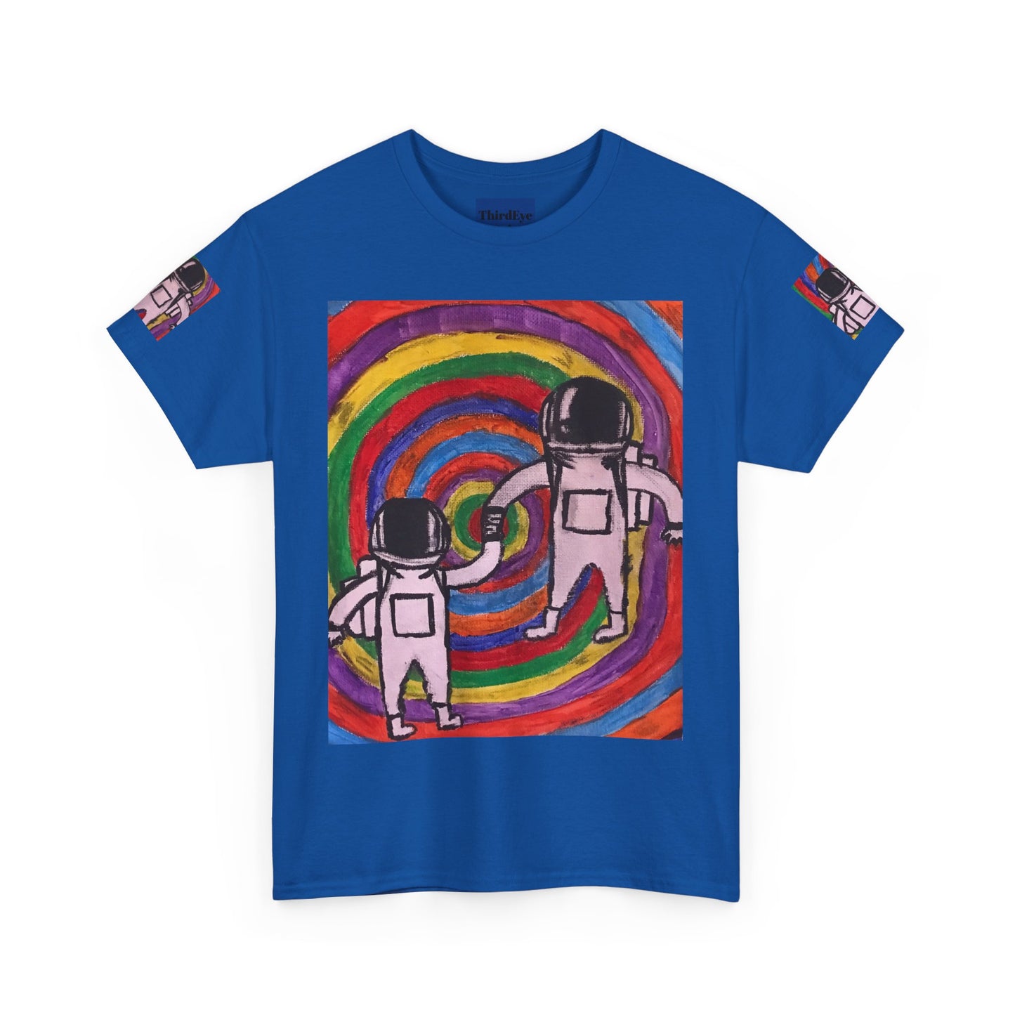 Cosmic Spiral Unisex Heavy Cotton Tee - Vibrant Astronaut Artwork