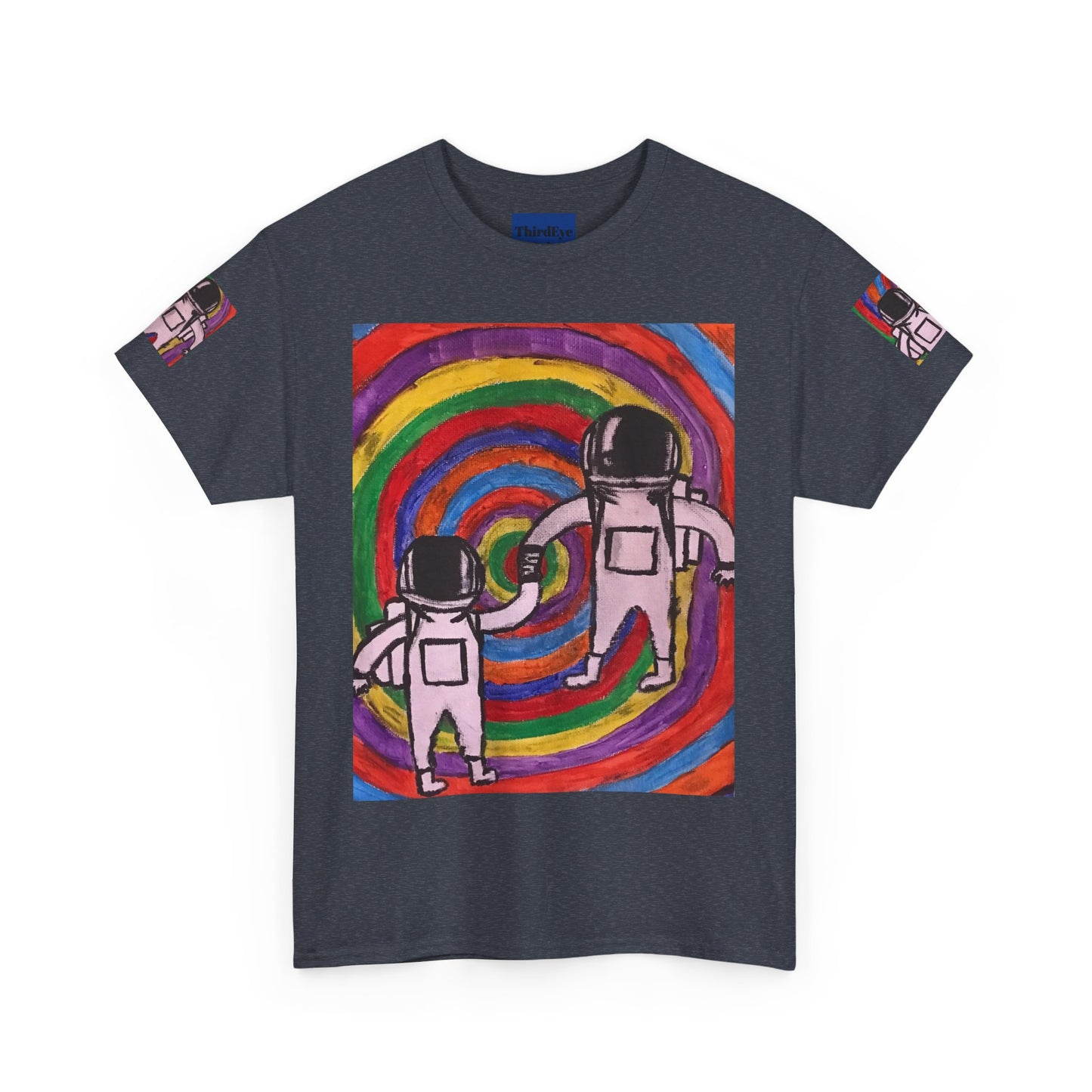 Cosmic Spiral Unisex Heavy Cotton Tee - Vibrant Astronaut Artwork