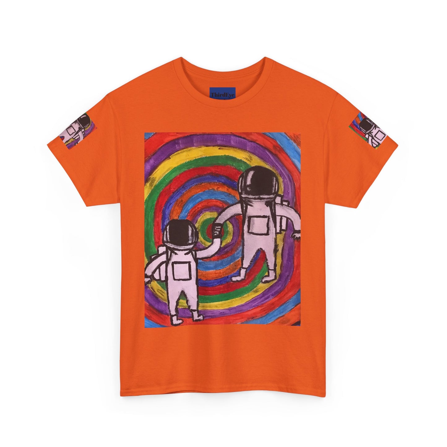 Cosmic Spiral Unisex Heavy Cotton Tee - Vibrant Astronaut Artwork