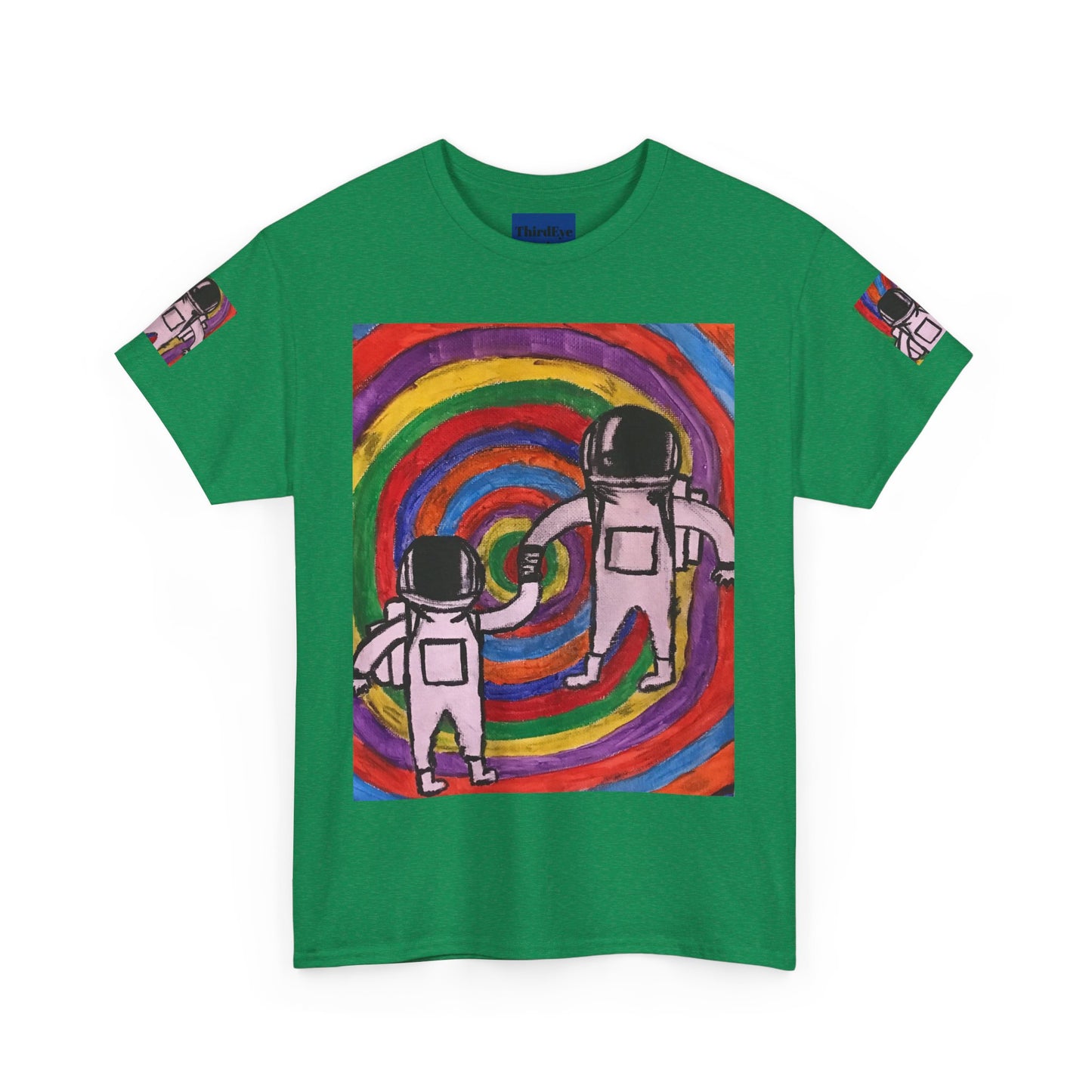 Cosmic Spiral Unisex Heavy Cotton Tee - Vibrant Astronaut Artwork