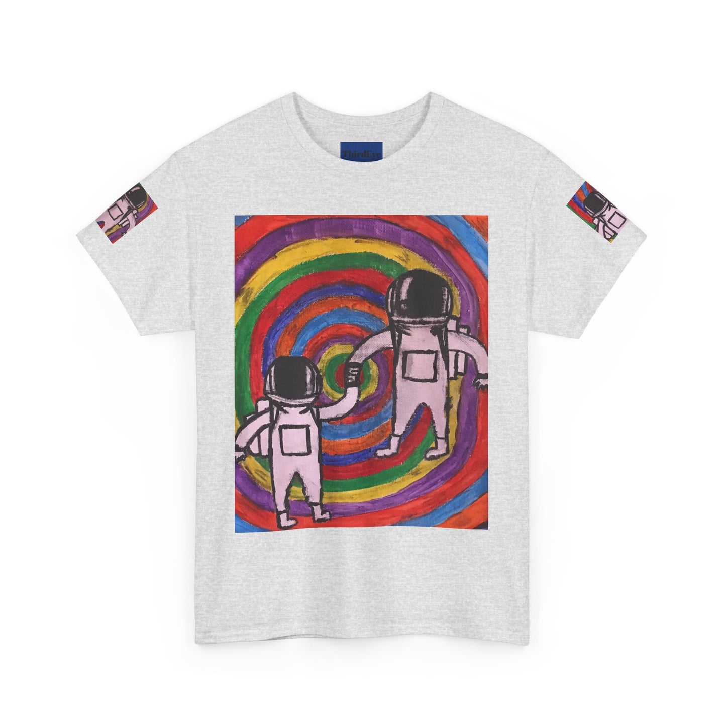 Cosmic Spiral Unisex Heavy Cotton Tee - Vibrant Astronaut Artwork