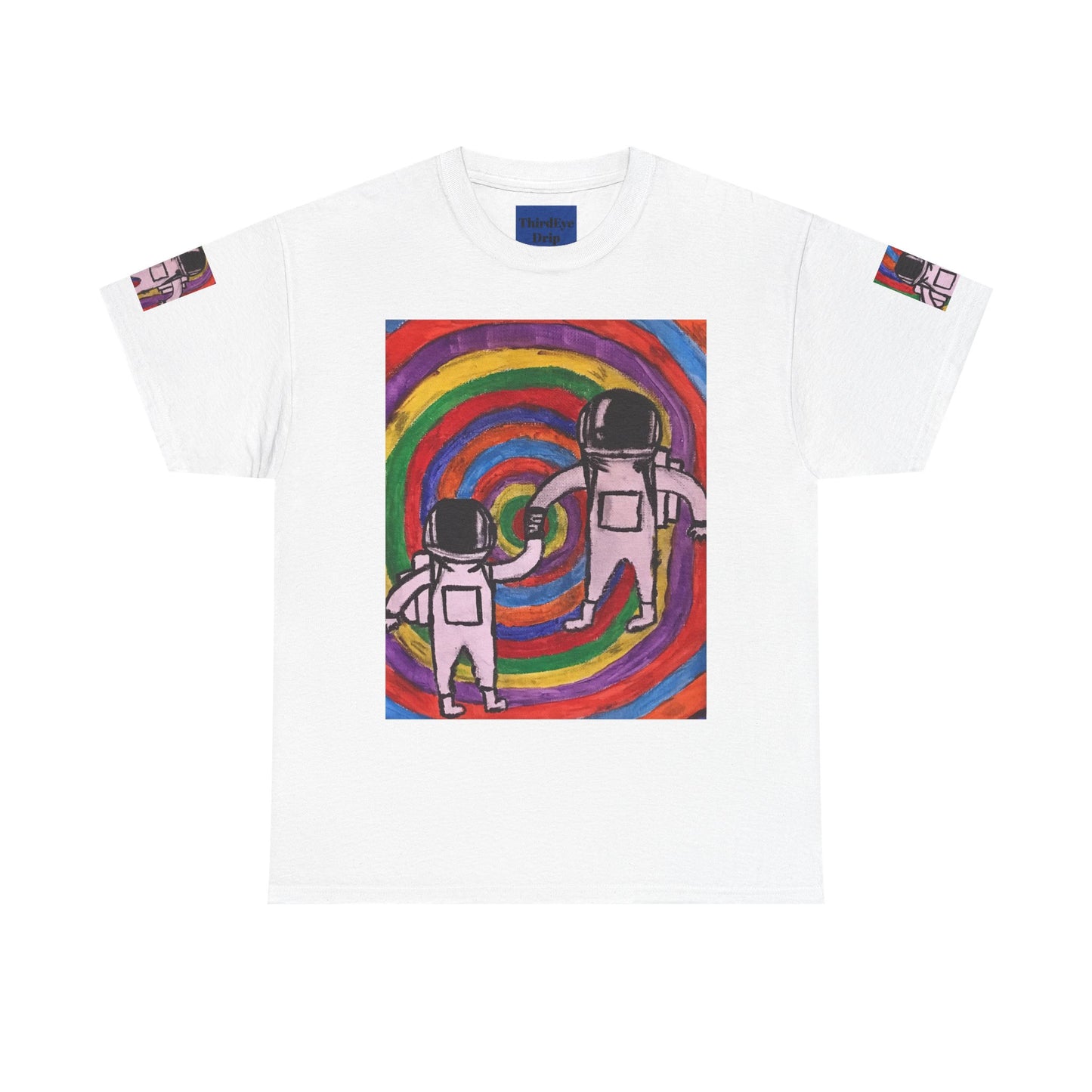 Cosmic Spiral Unisex Heavy Cotton Tee - Vibrant Astronaut Artwork