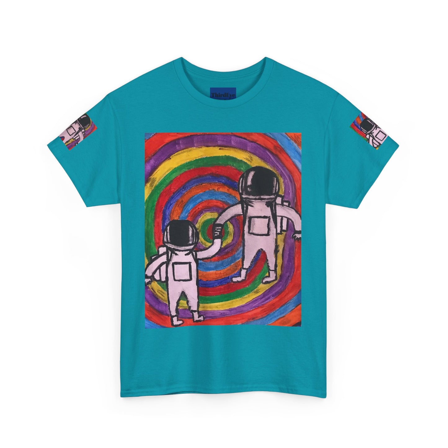 Cosmic Spiral Unisex Heavy Cotton Tee - Vibrant Astronaut Artwork
