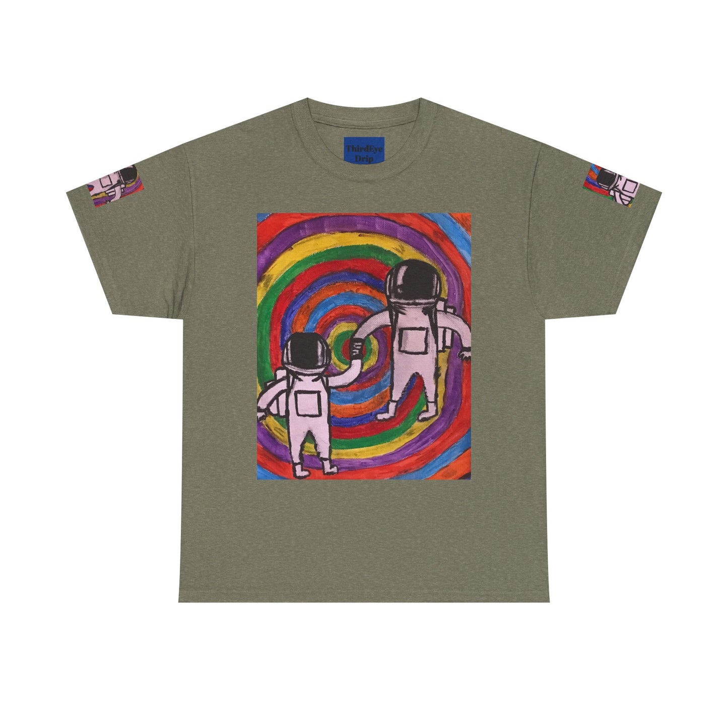 Cosmic Spiral Unisex Heavy Cotton Tee - Vibrant Astronaut Artwork