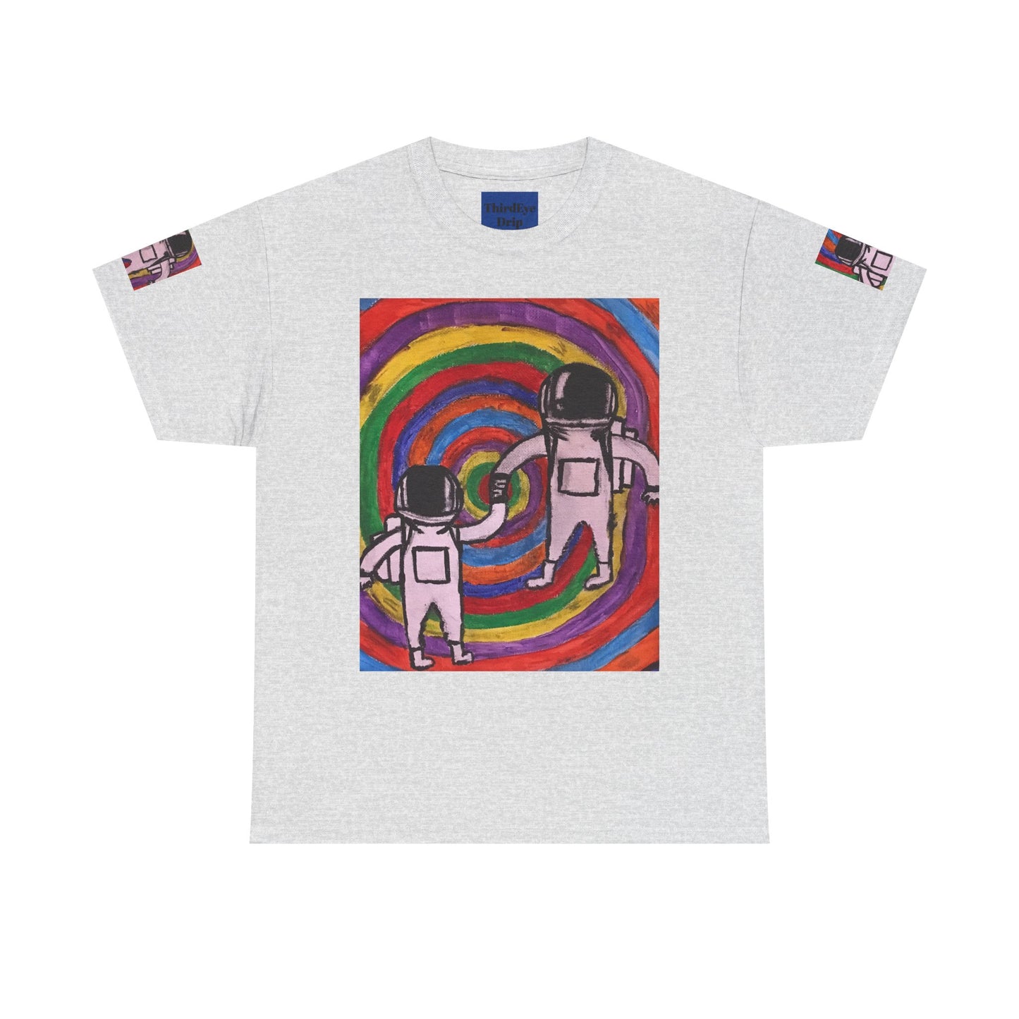 Cosmic Spiral Unisex Heavy Cotton Tee - Vibrant Astronaut Artwork