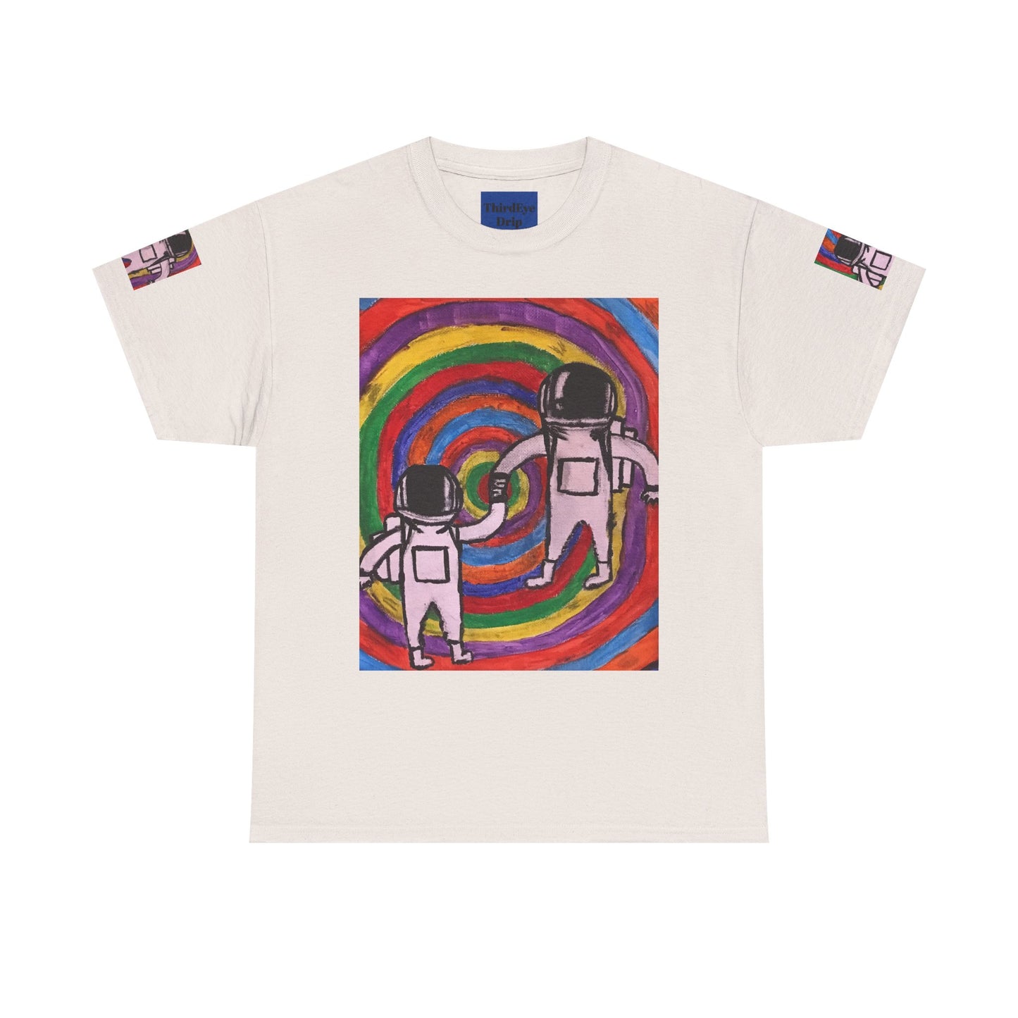 Cosmic Spiral Unisex Heavy Cotton Tee - Vibrant Astronaut Artwork
