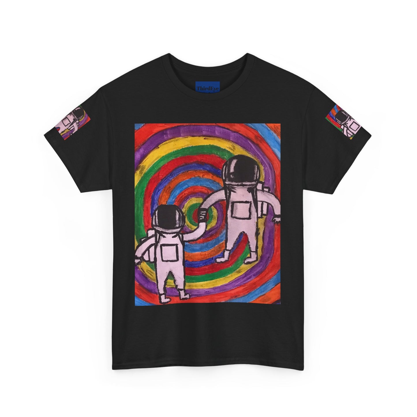 Cosmic Spiral Unisex Heavy Cotton Tee - Vibrant Astronaut Artwork