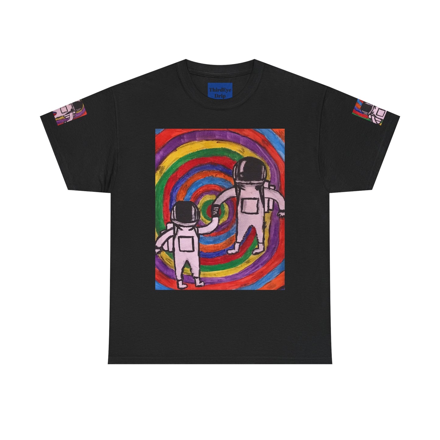 Cosmic Spiral Unisex Heavy Cotton Tee - Vibrant Astronaut Artwork