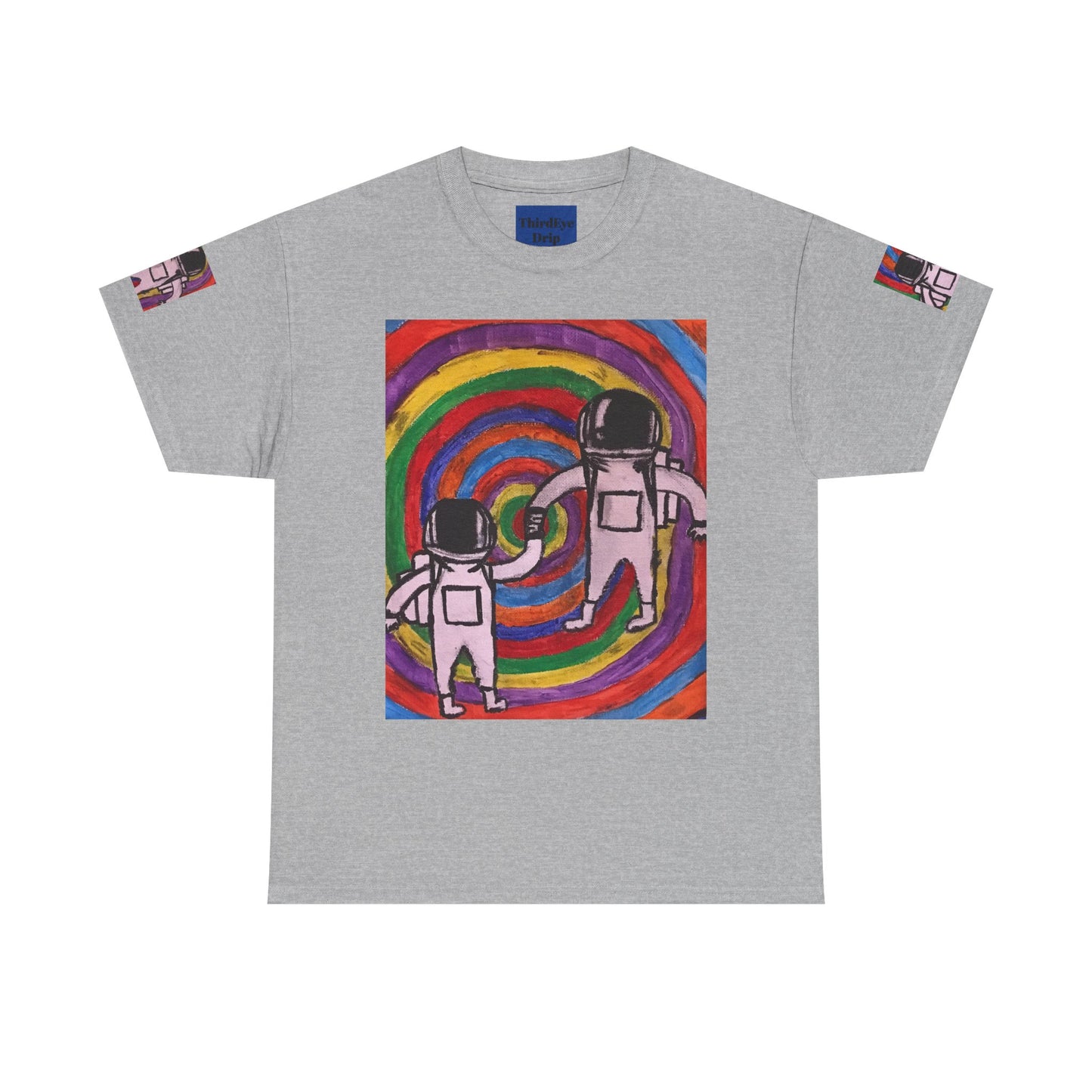 Cosmic Spiral Unisex Heavy Cotton Tee - Vibrant Astronaut Artwork