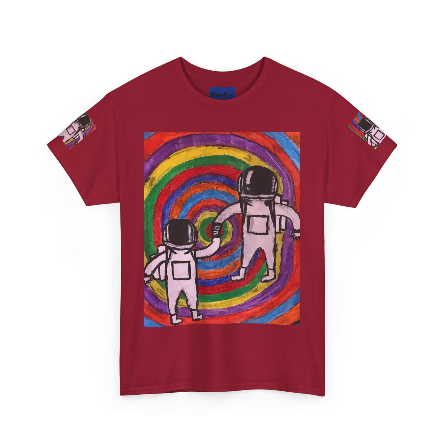 Cosmic Spiral Unisex Heavy Cotton Tee - Vibrant Astronaut Artwork