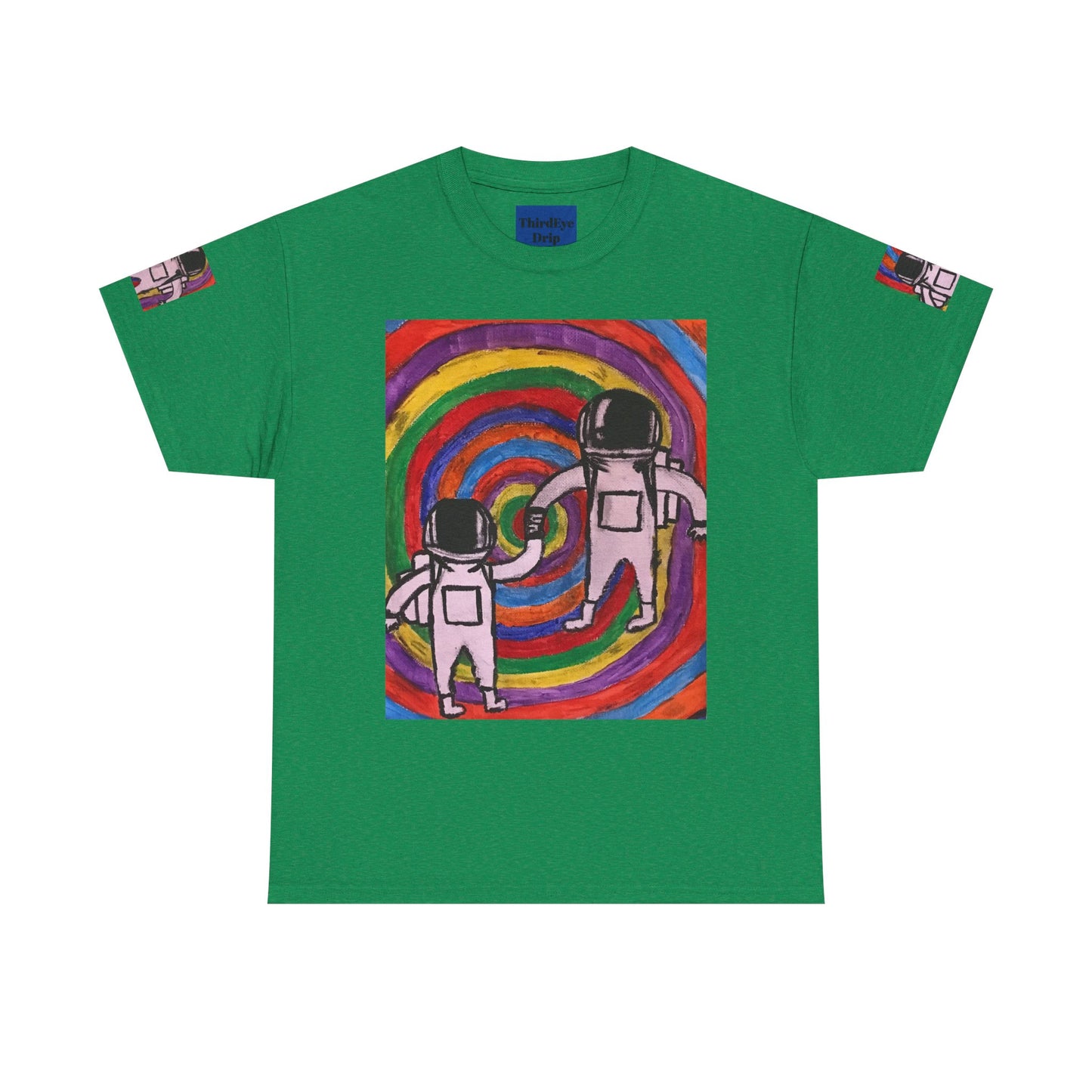 Cosmic Spiral Unisex Heavy Cotton Tee - Vibrant Astronaut Artwork