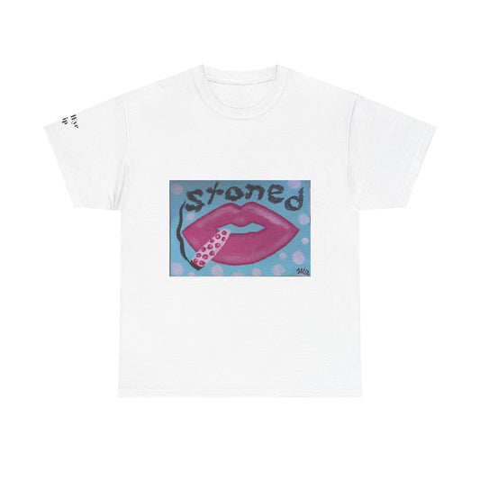 Stoned Lips Unisex Heavy Cotton Tee - Trendy Graphic T-Shirt for Smokers, Perfect for Festivals & Everyday Wear