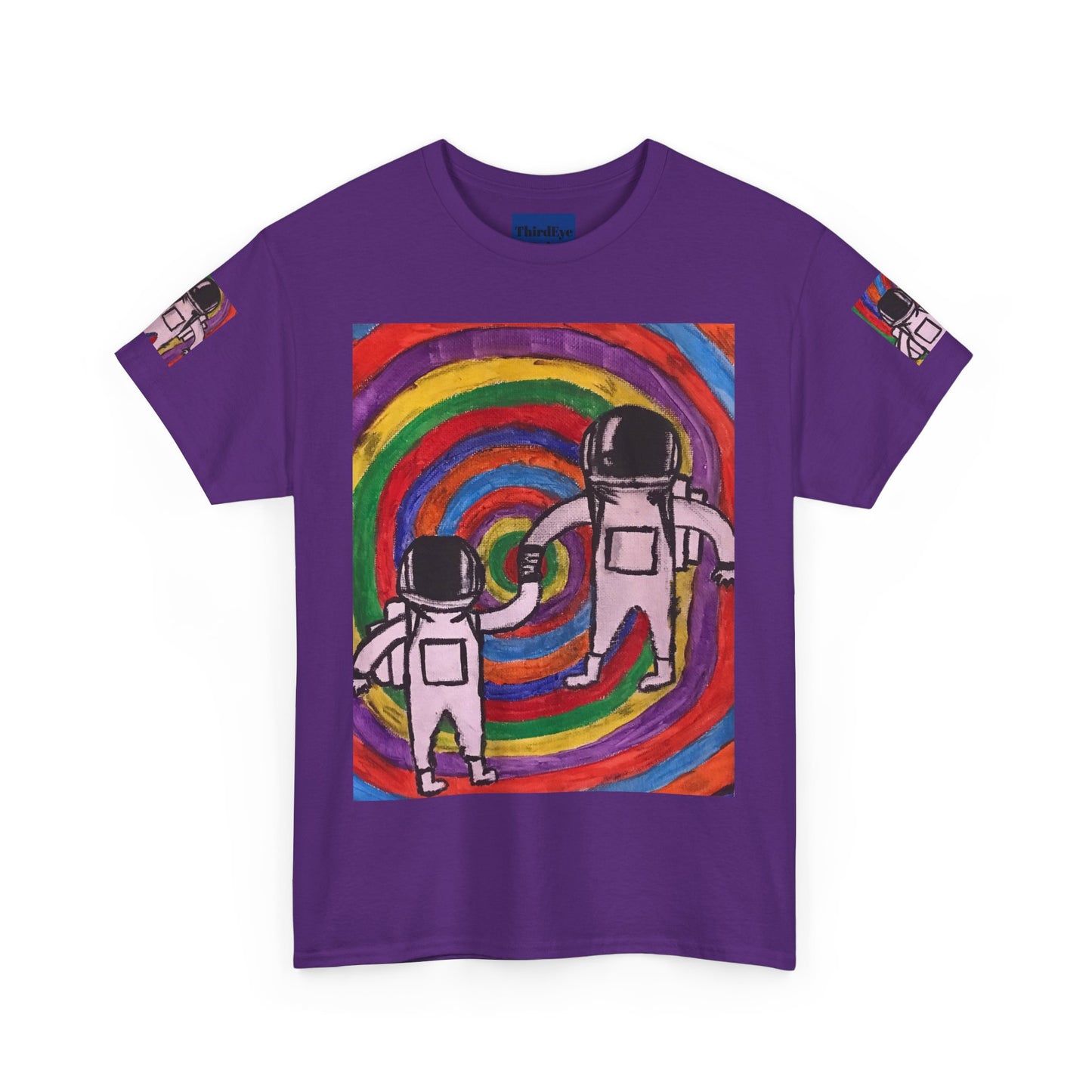 Cosmic Spiral Unisex Heavy Cotton Tee - Vibrant Astronaut Artwork