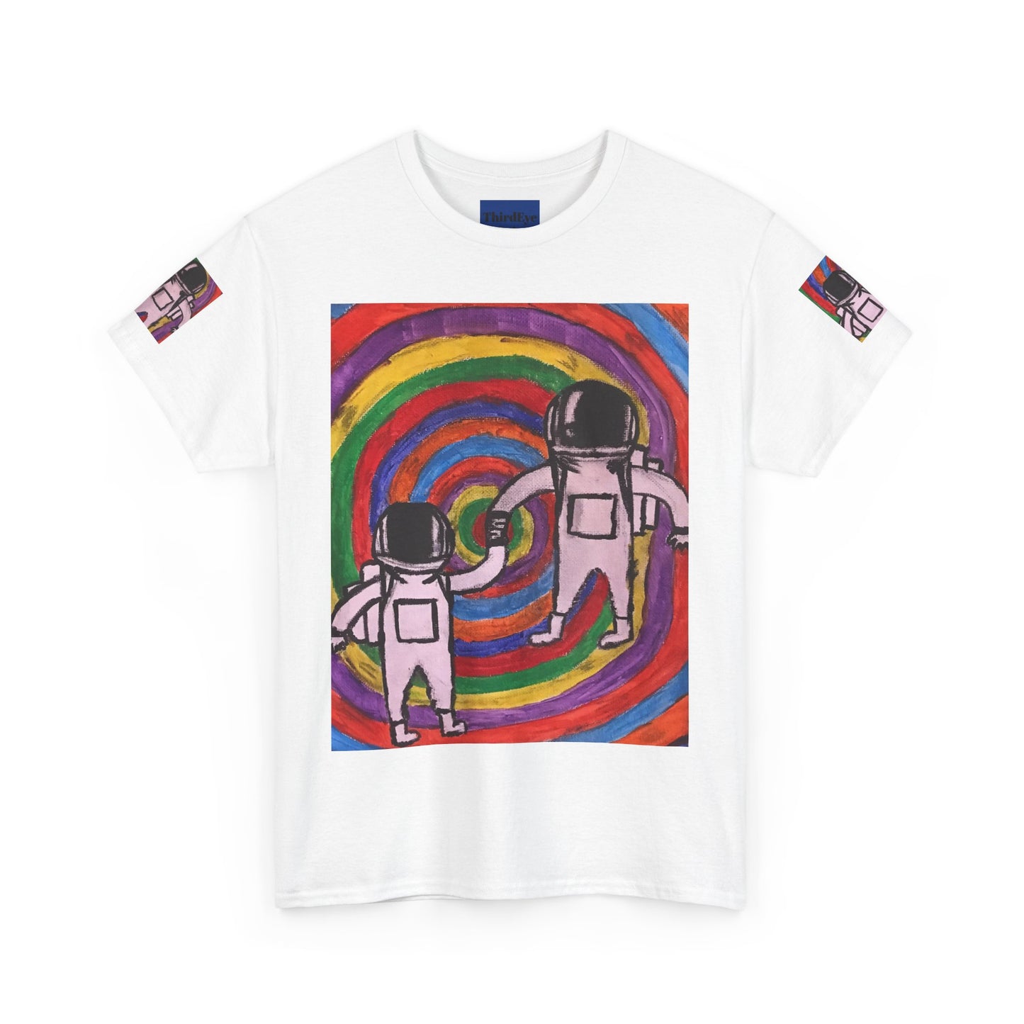 Cosmic Spiral Unisex Heavy Cotton Tee - Vibrant Astronaut Artwork