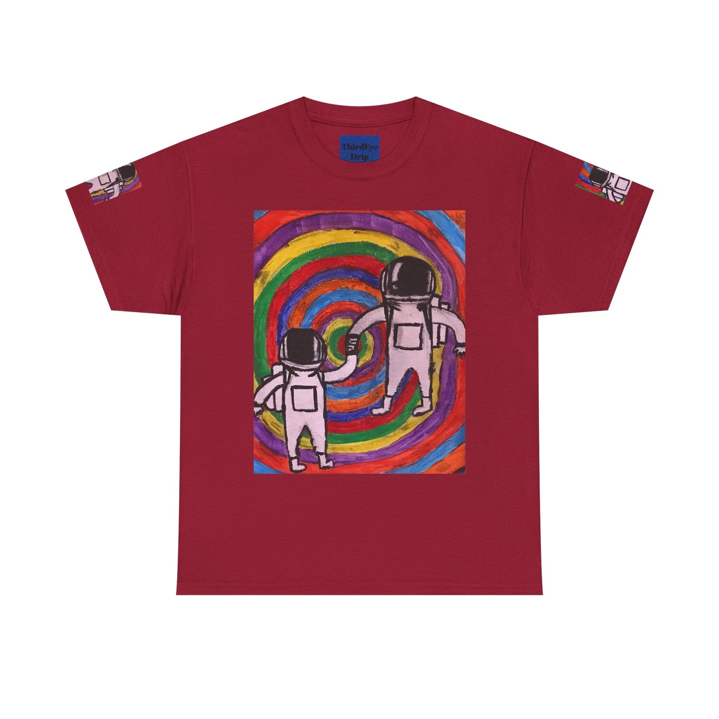 Cosmic Spiral Unisex Heavy Cotton Tee - Vibrant Astronaut Artwork