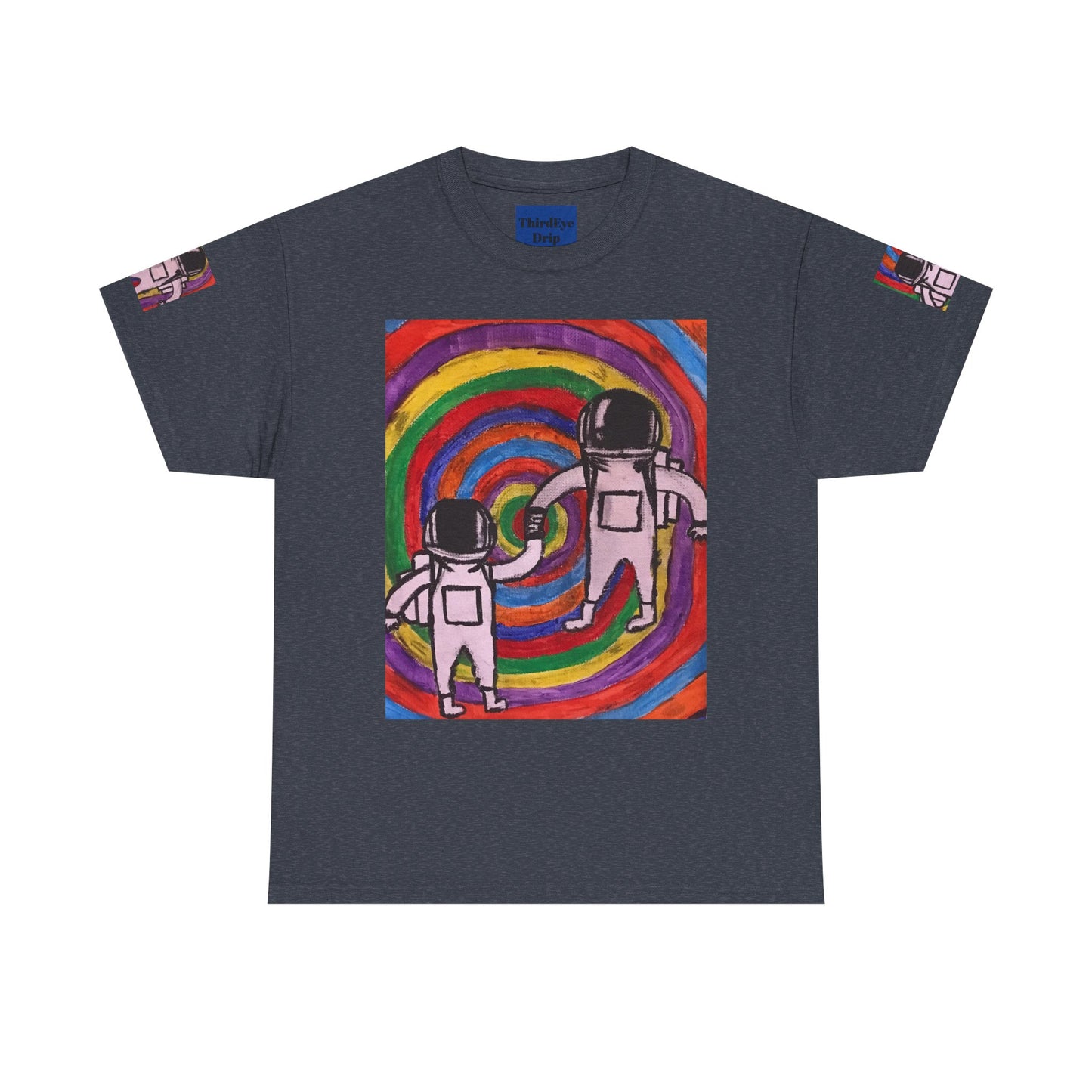 Cosmic Spiral Unisex Heavy Cotton Tee - Vibrant Astronaut Artwork